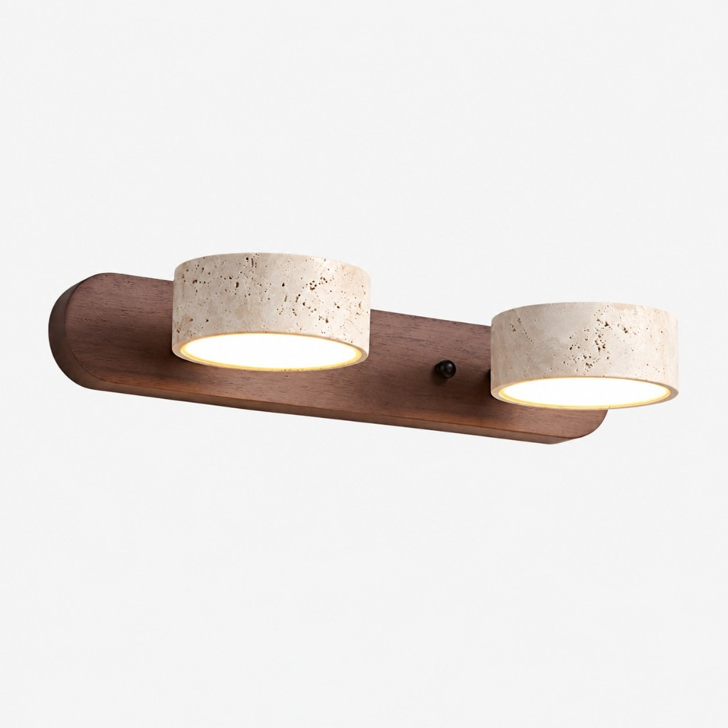 Walnut two-light travertine wall sconce