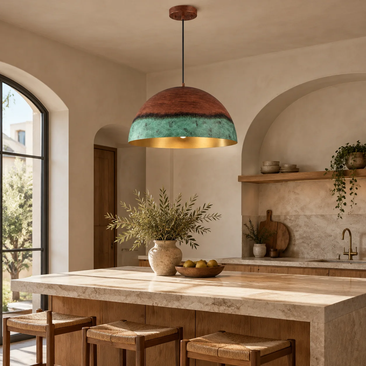 Copper Patina Dome Pendant with textured iron and two shade sizes - New2609-1024556 scene 4