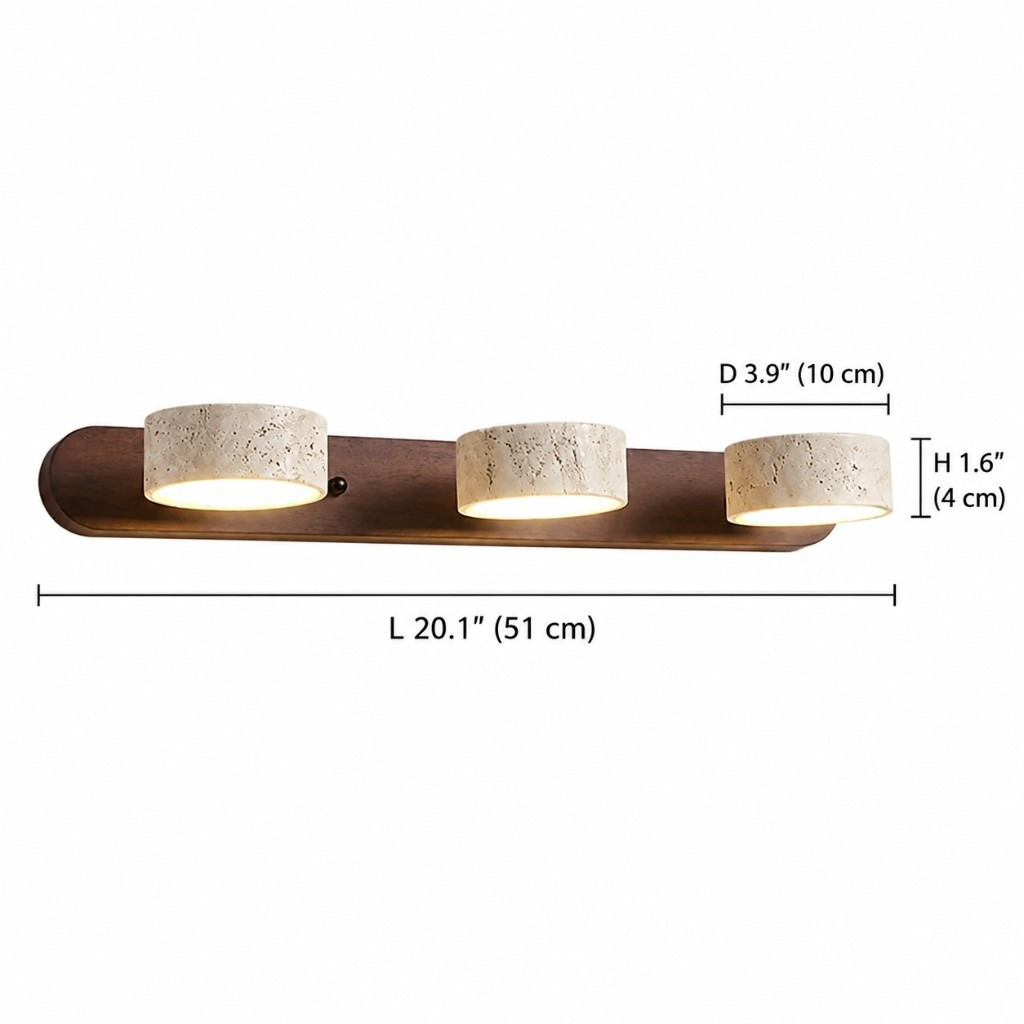 Three-light dimensions: length 20.1 inches, shade height 1.6 inches, diameter 3.9 inches