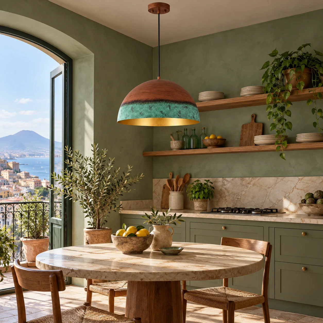 Copper Patina Dome Pendant with textured iron and two shade sizes - New2609-1024557 scene 3