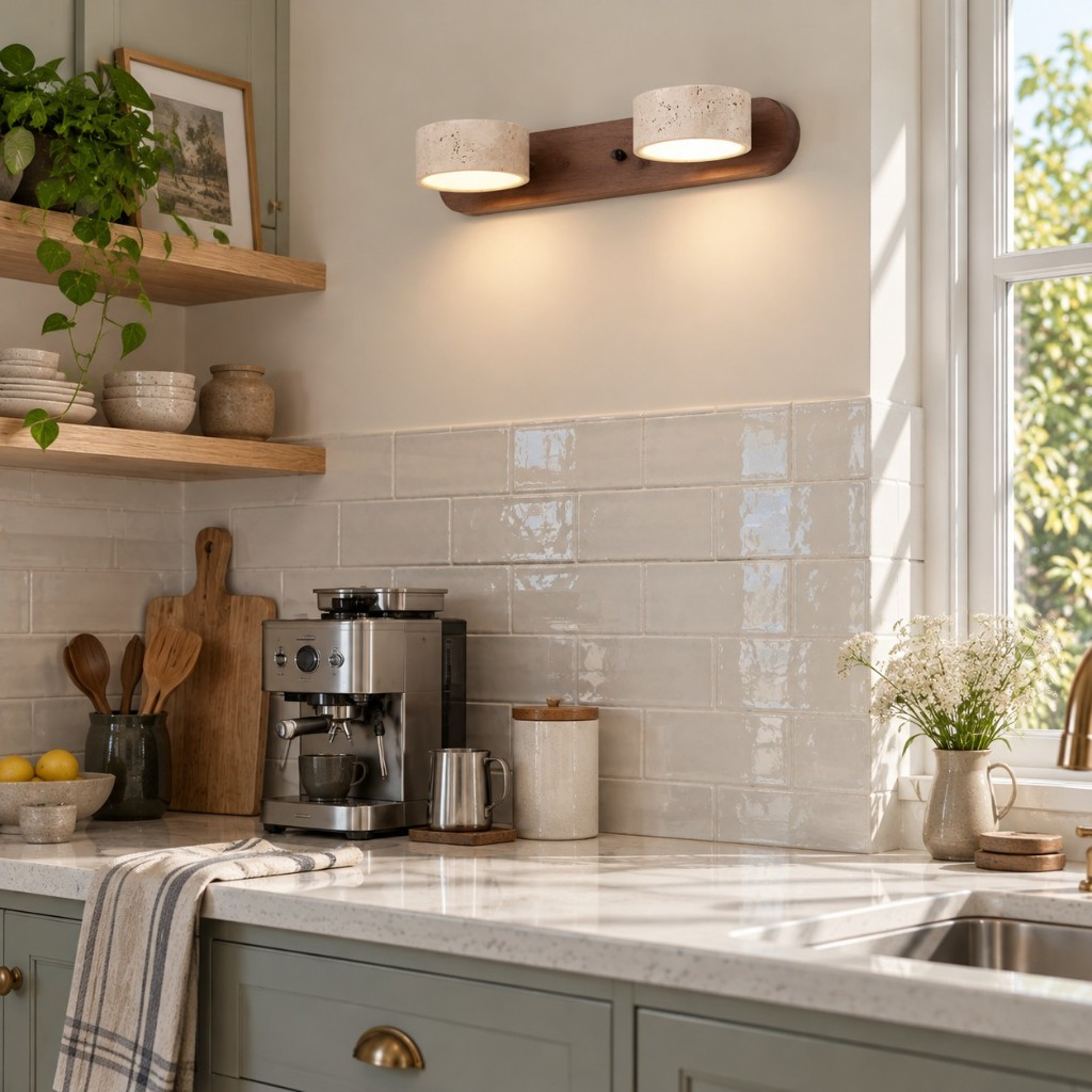 Walnut two-light wall sconce in a kitchen