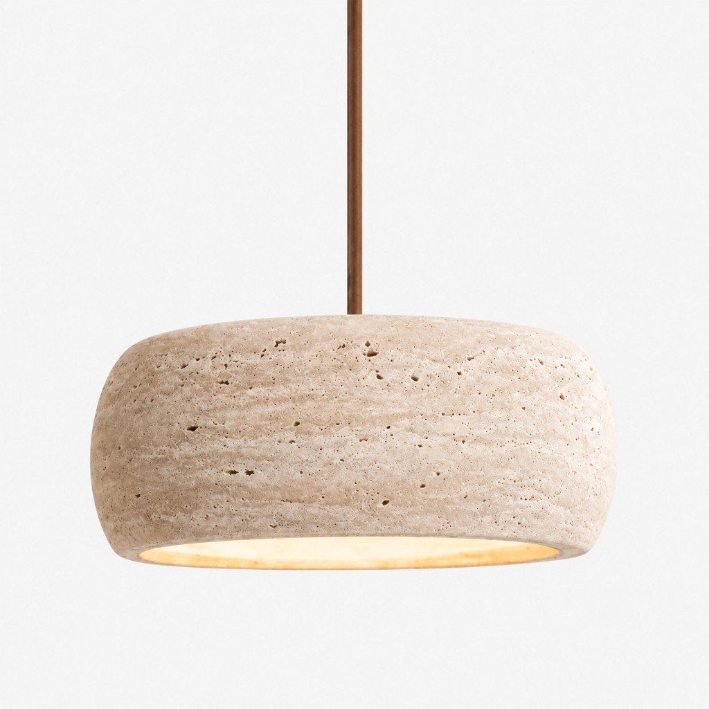 Large cream travertine rounded pendant